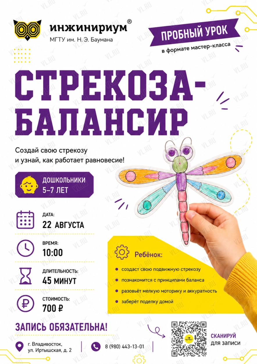 Пробный урок «Стрекоза - Балансир» для дошкольников (Инжинириум МГТУ им. Н. Э. Баумана)