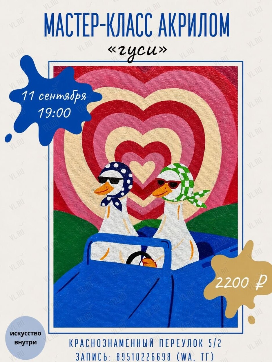 Мастер-класс по рисованию акрилом «Гуси» (Искусство внутри)
