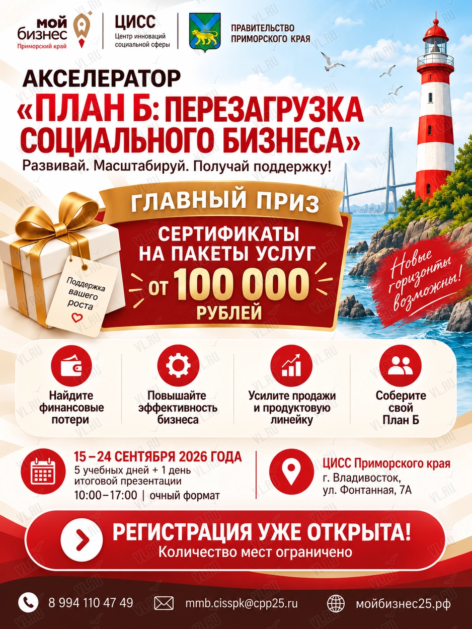 Акселератор для социальных предпринимателей «План Б: перезагрузка социального бизнеса» (Центр поддержки предпринимательства Приморского края)