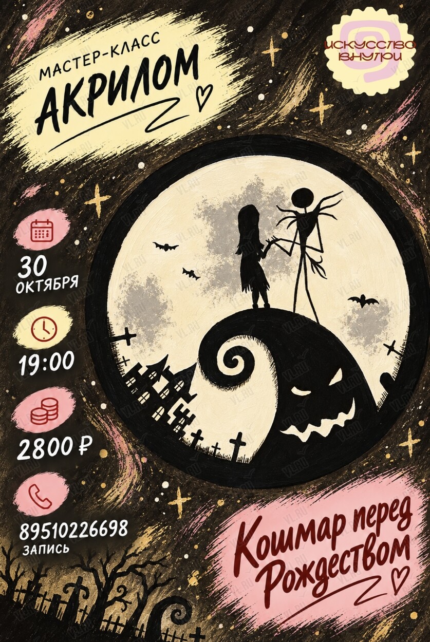 Мастер-класс по рисованию акрилом «Кошмар перед Рождеством» (Искусство внутри)