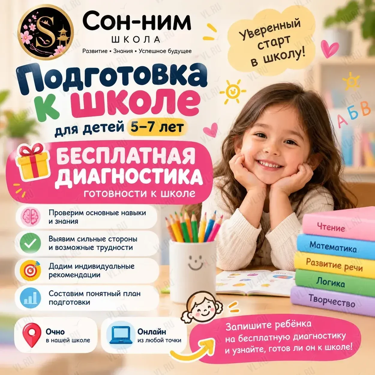 Бесплатная диагностика готовности к школе 5+ (Школа Сон-ним)